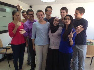This is a silly photo we took with one of our teachers on the last day of class!