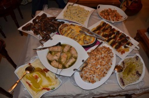 This is a traditional Jordanian spread that one of my aunt’s prepared.